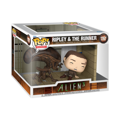 Figura Funko Pop! Ripley & The Runner da coleção Moment em caixa transparente com design de cela, cores bege e marrom.