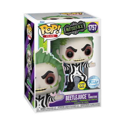 Figura de vinil Beetlejuice com cabelo verde e roupa listrada