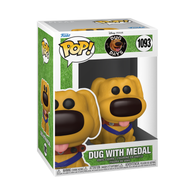 Figura Funko Pop! Dug with Medal da Disney Pixar dentro de caixa de embalagem