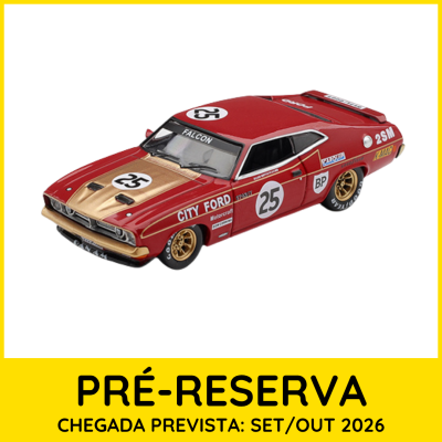 Miniatura de carro de corrida Ford Falcon vermelho e dourado com número 25