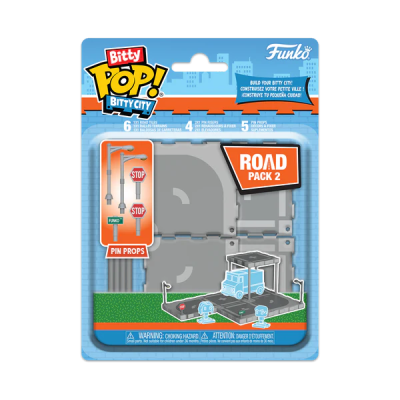Embalagem do produto Funko Bitty Pop Road Pack 2 com peças de estrada e sinais de trânsito