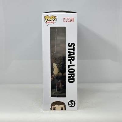 Caixa branca de figura Funko Pop Star-Lord Marvel número 53 com janela transparente
