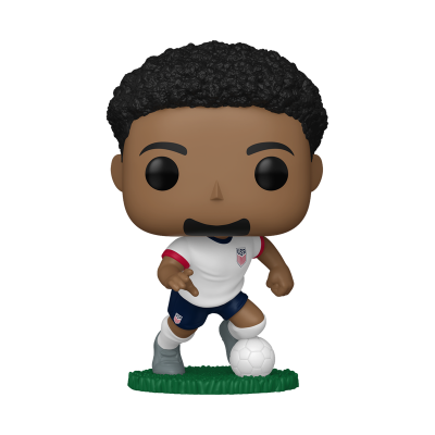 Figura Funko Pop de jogador de futebol com camisola branca e calções azuis