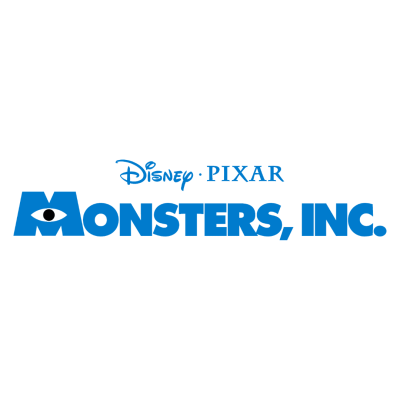 Logótipo azul da Disney Pixar Monsters, Inc. em fundo branco