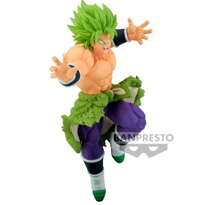 Figura animada com cabelo verde espetado e roupa roxa e verde em pose de ação