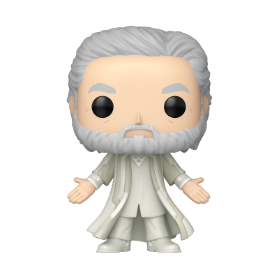 Figura Funko Pop homem de cabelos e barba grisalhos com roupa branca