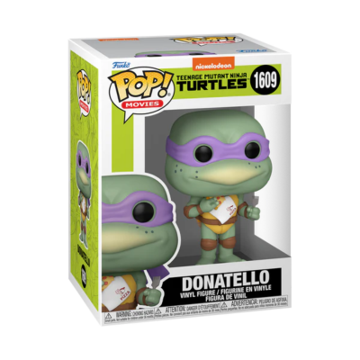Figura de vinil Donatello das Teenage Mutant Ninja Turtles na caixa Pop! Movies