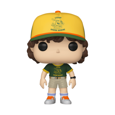 Figura Funko Pop com roupa verde e boné amarelo com texto KAMP KNOW WHERE