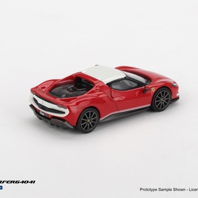 Miniatura de carro desportivo Ferrari vermelha e branca em fundo branco