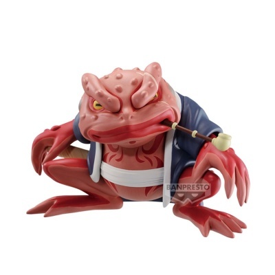 Figura de sapo vermelho com casaco azul e cachimbo, em fundo branco