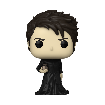 Figura Funko Pop com capa preta e cabelo castanho escuro segurando um saco
