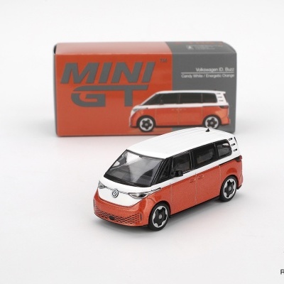 Miniatura Volkswagen ID. Buzz em branco e laranja com embalagem Mini GT