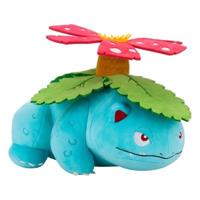 Pelúcia Pokémon Venusaur azul claro com flor e folhas verdes