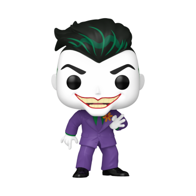 Figura Funko Pop do Coringa em fato roxo com cabelo preto e verde