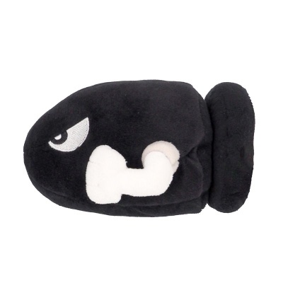 Pantufa infantil preta em tecido macio com rosto e braço branco bordado