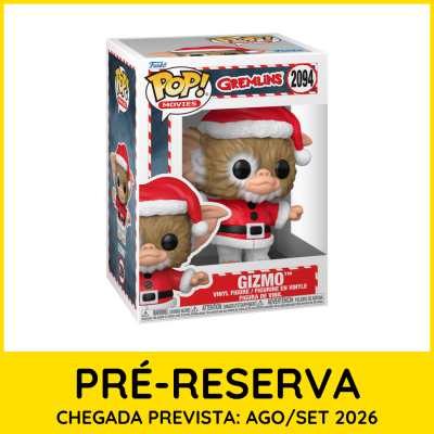 Figura de vinil Funko Pop! Gizmo vestido de Pai Natal dentro de caixa colorida com texto e número 2094