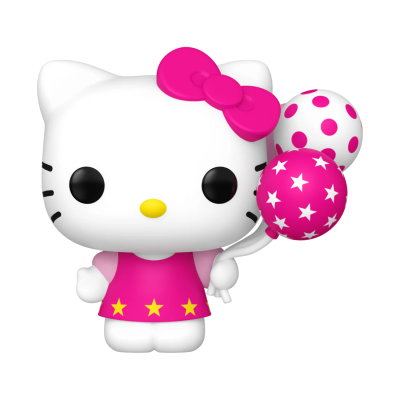 Hello Kitty vinil com laço cor-de-rosa e balões decorados