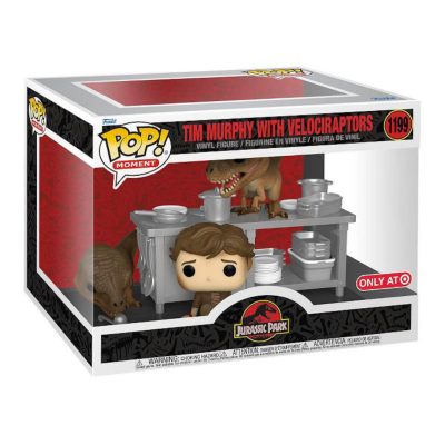 Figura de vinil Pop! Tim Murphy com Velociraptores em embalagem transparente