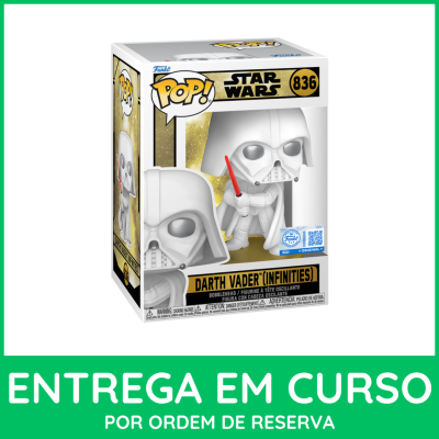 Funko Pop! Star Wars Darth Vader (Infinities) caixa branca e dourada na moldura verde