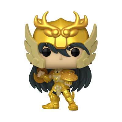 Figura vinil Funko Pop com armadura dourada e cabelo preto