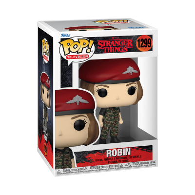 Figura Pop! vinil Robin com boina vermelha e uniforme camuflado na caixa