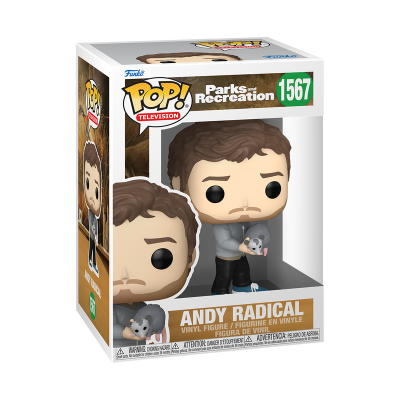 Figura Funko Pop! Andy Radical de Parks and Recreation em caixa