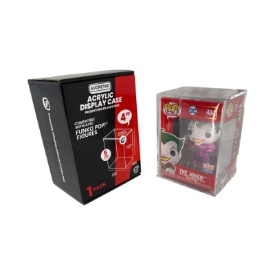 Caixa acrílica para figura Funko Pop The Joker em embalagem vermelha
