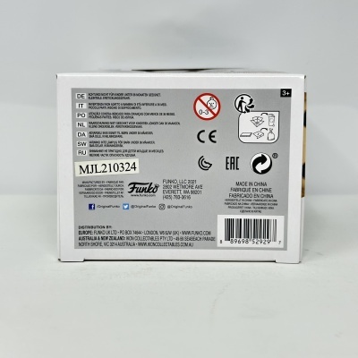 Caixa de produto Funko Pop com texto e código de barras na parte traseira