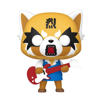 Figura colecionável de personagem panda vermelho com guitarra elétrica