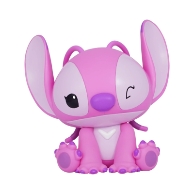 Figura rosa do personagem Stitch com um olho piscando