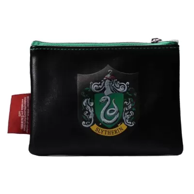 Necessaire preta com brasão Slytherin e fecho verde