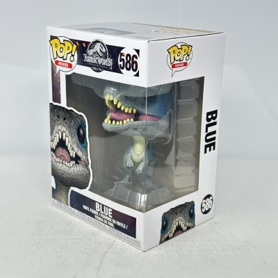 Figura colecionável Blue POP! Jurassic World número 586 na caixa