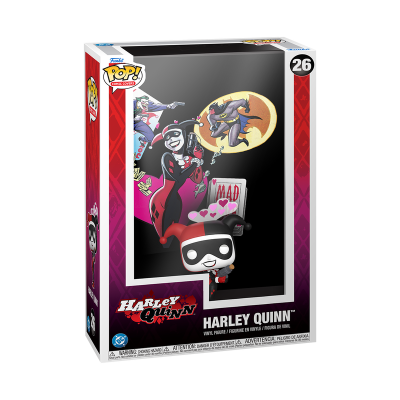 Embalagem Funko Pop! Harley Quinn com figura de vinil em vermelho, preto e branco