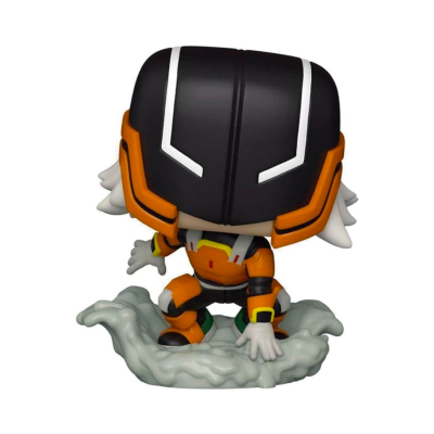 Figura colecionável Funko Pop de personagem com roupa laranja e preta e óculos de proteção