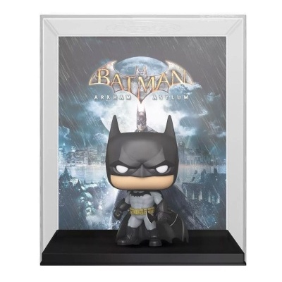 Figura Funko Pop do Batman com fundo do jogo Batman Arkham Asylum