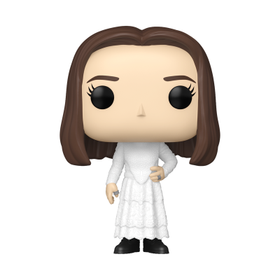 Figura Funko Pop com vestido branco e cabelo castanho