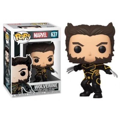 Figura Funko Pop Wolverine Marvel com fatos preto e dourado e garras de metal