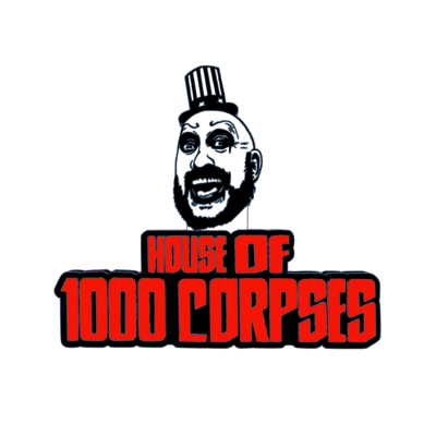 Logotipo com texto HOUSE OF 1000 CORPSES e cabeça caricatural de homem com chapéu alto