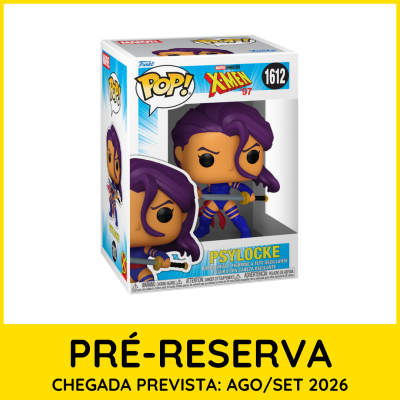 Figura Funko Pop! Psylocke da Marvel X-Men 97 em caixa com texto de pré-reserva