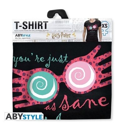 T-shirt preta XS ABYstyle com estampa colorida de óculos espiralizados e texto em inglês