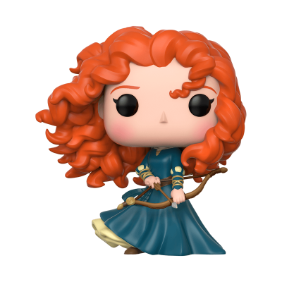 Figura colecionável Funko Pop feminino com cabelo ruivo encaracolado e vestido azul esverdeado.