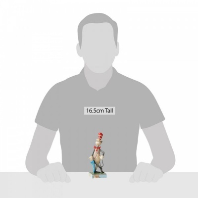 Figurinha decorativa do personagem Gato na Cartola, colorida, 16,5 cm de altura