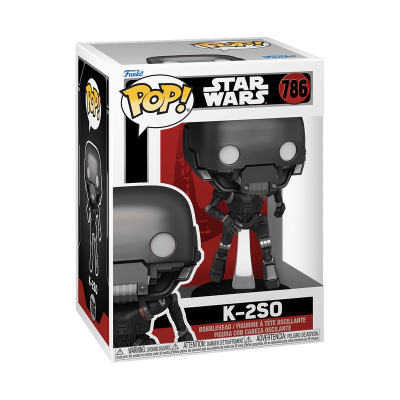 Boneco Funko Pop! Star Wars K-2SO preto na caixa.