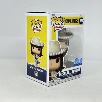 Caixa Funko Pop! Miss All Sunday One Piece com boneca de vinil e logotipos visíveis