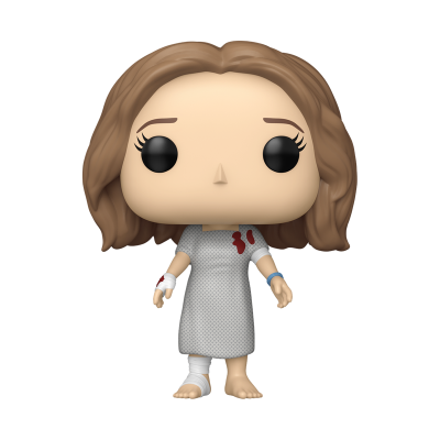 Boneca Funko Pop de mulher com vestido cinzento e ataduras