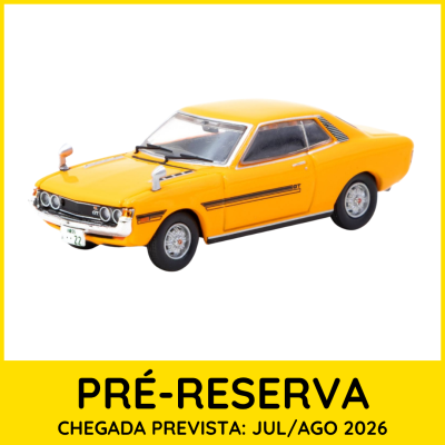 Miniatura de carro desportivo amarelo com detalhes pretos e texto PRÉ-RESERVA em amarelo
