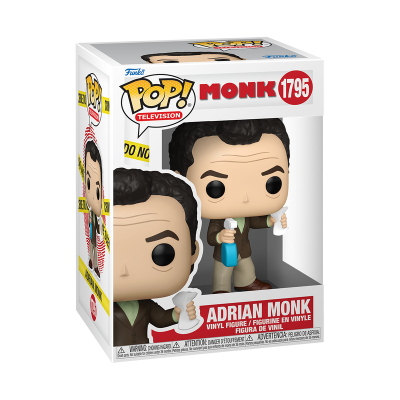 Boneco Funko Pop! Adrian Monk número 1795 em caixa com janela transparente