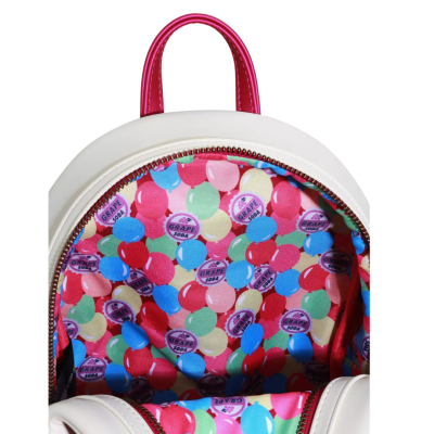 Mochila branca com interior colorido e alça rosa