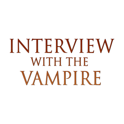 Texto INTERVIEW WITH THE VAMPIRE em letras castanhas sob fundo branco.