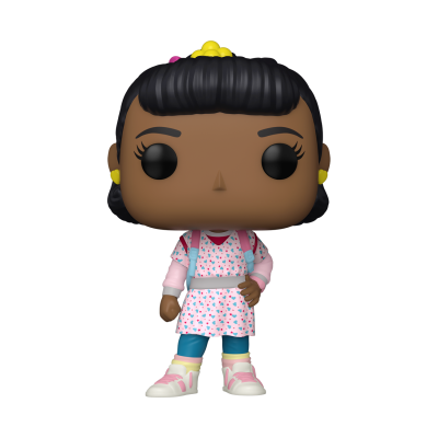 Figura colecionável Funko Pop de mulher com vestido rosa e cabelo preto